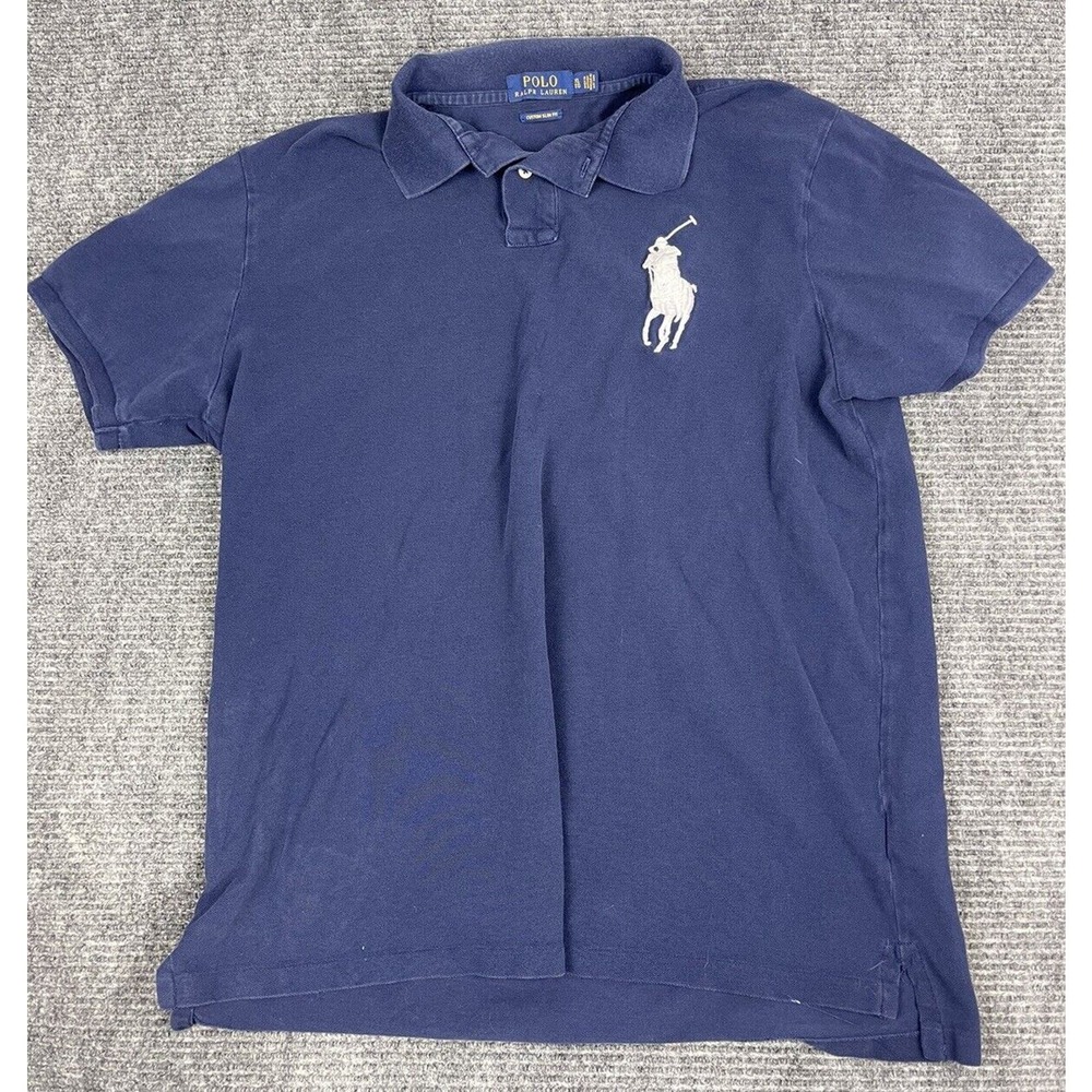 Ralph Lauren Shirt Men's large Polo BIG PONY Short Sleeve Slim Fit NAVY BLUE